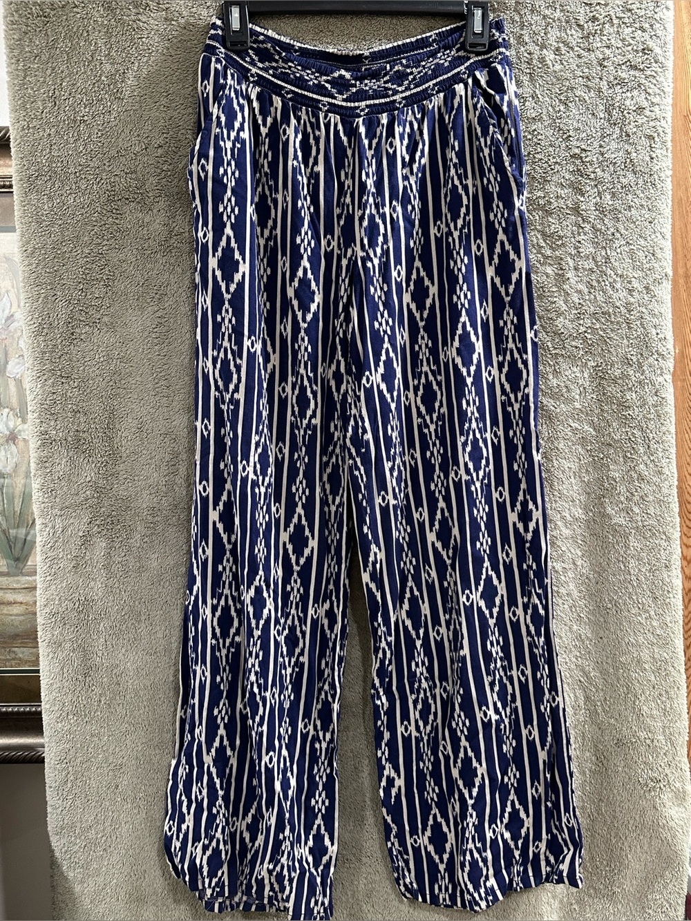 Joe Benbasset Navy and White Wide-Leg Pull-On Pants
